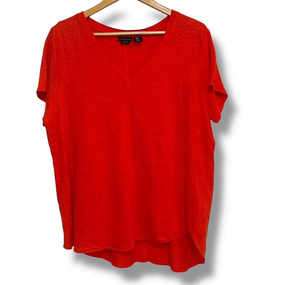 Tahari Womens Linen Beachy Top Size‎ 1X Orange Vacation Island Tropical Travel